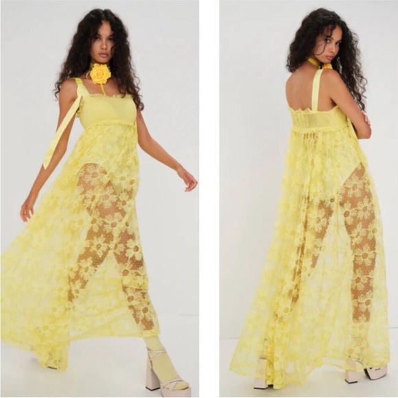 For Love And Lemons Yellow Halter Emma Maxi Sundress - Picture 1 of 4
